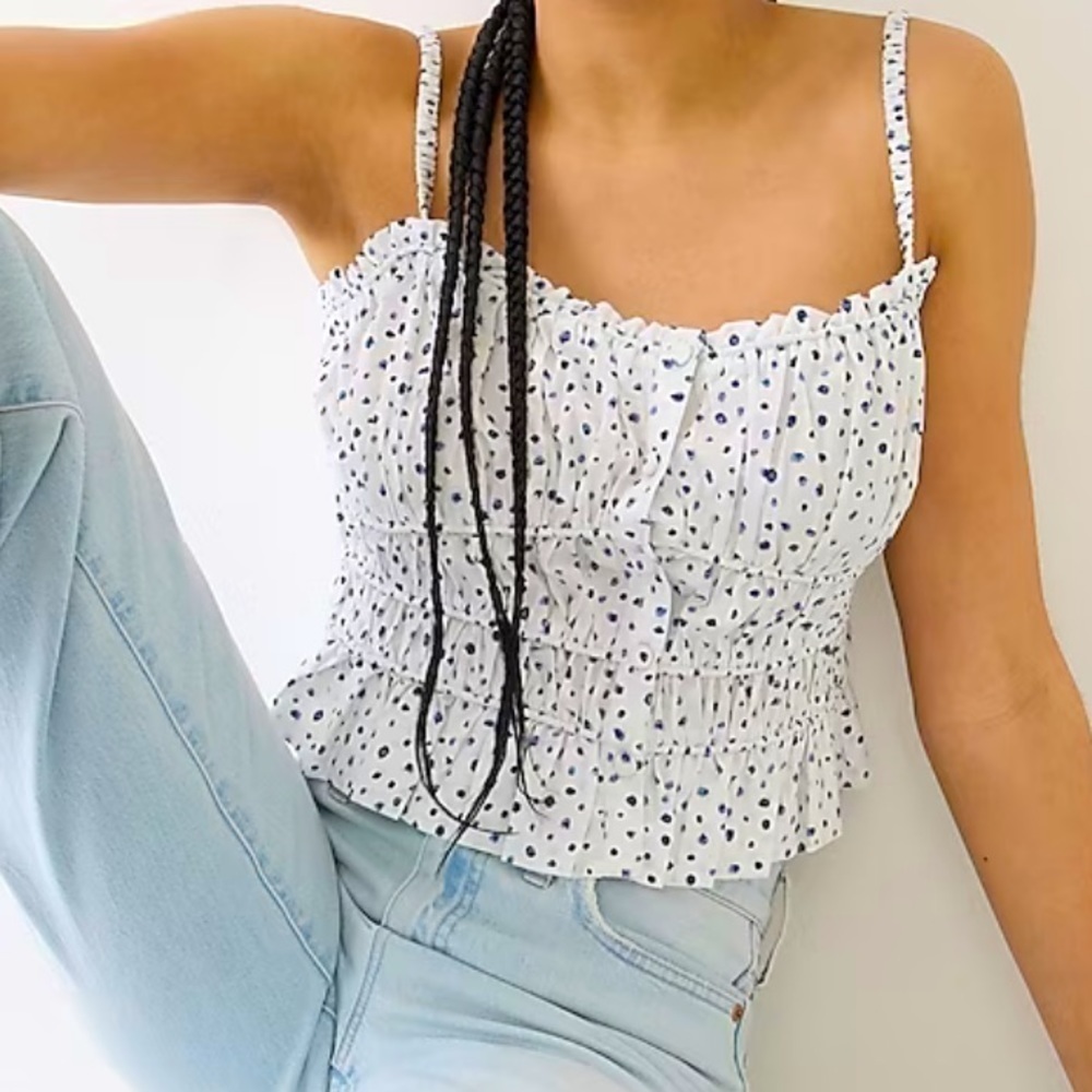 J Crew cropped polkadot, cinched waist, cotton, poplin, tank top